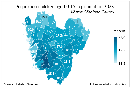 Diagrams bild Proportion children aged 0-15 in population
