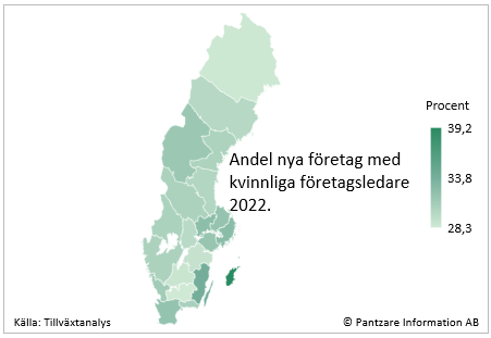 Karta Sverige andel kvinnliga företagare
