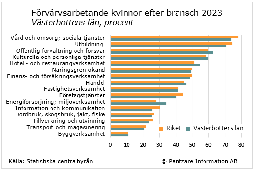 Diagrams bild Förvärvsarbetande kvinnor och män efter bransch 