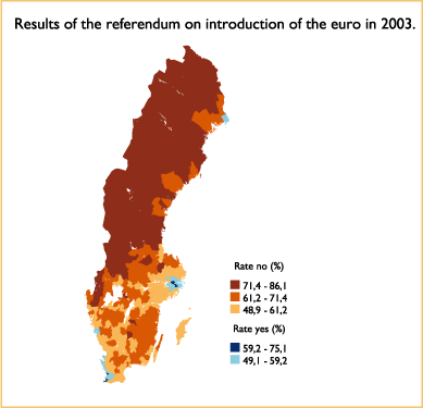 Diagrams bild Results of the referendum on introduction of the euro